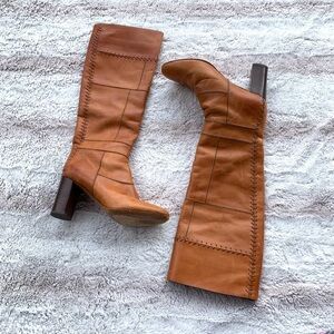 Chloe Whipstitch Leather Patchwork Cognac Boots